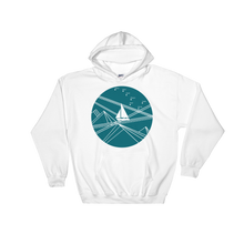 Blue Stormy Big Dipper Unisex Hooded Sweatshirt, Collection Fjaka-White-S-Tamed Winds-tshirt-shop-and-sailing-blog-www-tamedwinds-com