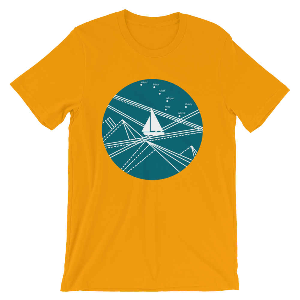 Blue Stormy Big Dipper Unisex T-Shirt, Collection Fjaka-Gold-S-Tamed Winds-tshirt-shop-and-sailing-blog-www-tamedwinds-com