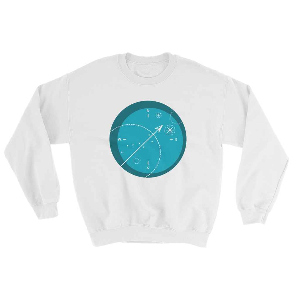 Compass Unisex Crewneck Sweatshirt, Collection Fjaka-White-S-Tamed Winds-tshirt-shop-and-sailing-blog-www-tamedwinds-com