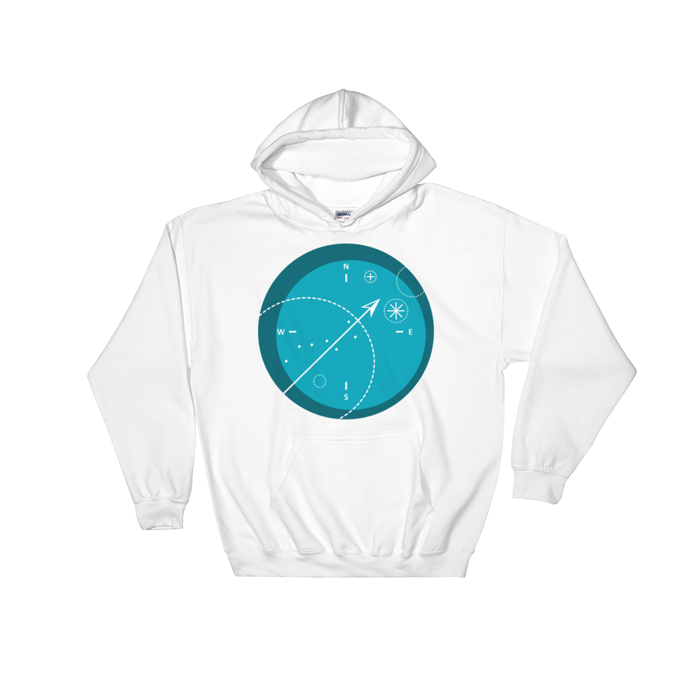 Compass Unisex Hooded Sweatshirt, Collection Fjaka-White-S-Tamed Winds-tshirt-shop-and-sailing-blog-www-tamedwinds-com