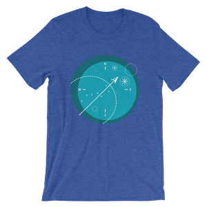 Compass Unisex T-Shirt, Collection Fjaka-Heather True Royal-S-Tamed Winds-tshirt-shop-and-sailing-blog-www-tamedwinds-com
