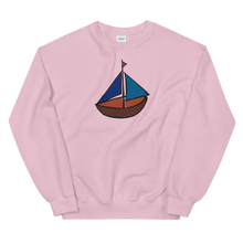 Dinghy Unisex Crewneck Sweatshirt, Collection Ships & Boats-Light Pink-S-Tamed Winds-tshirt-shop-and-sailing-blog-www-tamedwinds-com