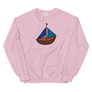 Dinghy Unisex Crewneck Sweatshirt, Collection Ships & Boats-Light Pink-S-Tamed Winds-tshirt-shop-and-sailing-blog-www-tamedwinds-com