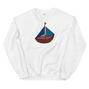 Dinghy Unisex Crewneck Sweatshirt, Collection Ships & Boats-White-S-Tamed Winds-tshirt-shop-and-sailing-blog-www-tamedwinds-com