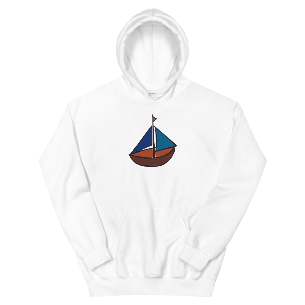 Dinghy Unisex Hooded Sweatshirt, Collection Ships & Boats-White-S-Tamed Winds-tshirt-shop-and-sailing-blog-www-tamedwinds-com