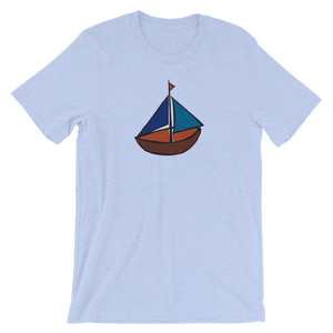 Dinghy Unisex T-Shirt, Collection Ships & Boats-Heather Blue-S-Tamed Winds-tshirt-shop-and-sailing-blog-www-tamedwinds-com