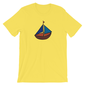 Dinghy Unisex T-Shirt, Collection Ships & Boats-Yellow-S-Tamed Winds-tshirt-shop-and-sailing-blog-www-tamedwinds-com