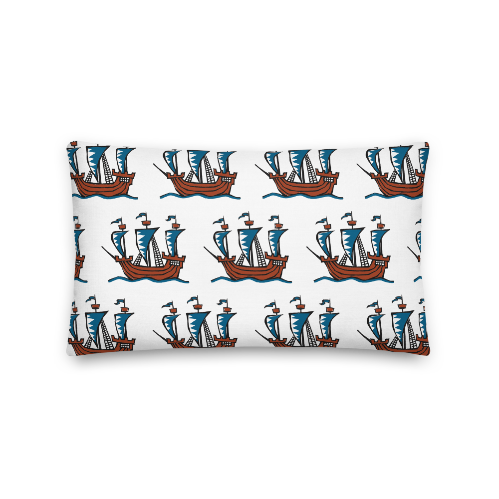 Explorer’s Caravele Flagship Decorative Pillow, Collection Ships & Boats-Tamed Winds-tshirt-shop-and-sailing-blog-www-tamedwinds-com