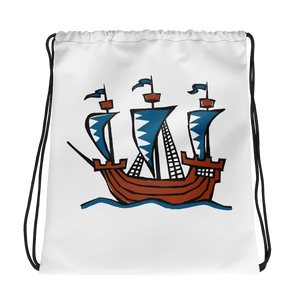 Explorer’s Caravele Flagship Drawstring Bag, Collection Ships & Boats-Tamed Winds-tshirt-shop-and-sailing-blog-www-tamedwinds-com