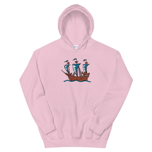 Explorer’s Caravele Flagship Unisex Hooded Sweatshirt, Collection Ships & Boats-Light Pink-S-Tamed Winds-tshirt-shop-and-sailing-blog-www-tamedwinds-com