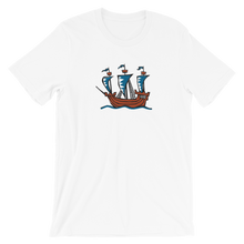 Explorer’s Caravele Flagship Unisex T-Shirt, Collection Ships & Boats-White-XS-Tamed Winds-tshirt-shop-and-sailing-blog-www-tamedwinds-com