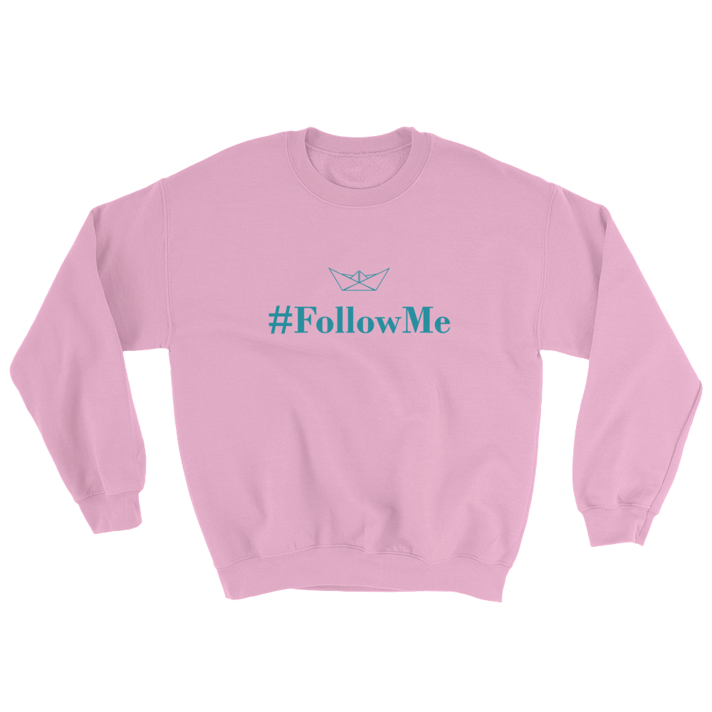 Follow Me Unisex Crewneck Sweatshirt, Collection Origami Boat-Light Pink-S-Tamed Winds-tshirt-shop-and-sailing-blog-www-tamedwinds-com