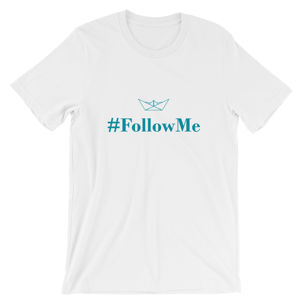 Follow Me Unisex T-Shirt, Collection Origami Boat-White-S-Tamed Winds-tshirt-shop-and-sailing-blog-www-tamedwinds-com