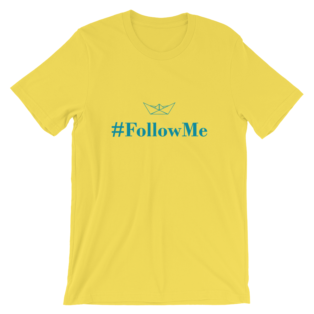 Follow Me Unisex T-Shirt, Collection Origami Boat-Yellow-S-Tamed Winds-tshirt-shop-and-sailing-blog-www-tamedwinds-com