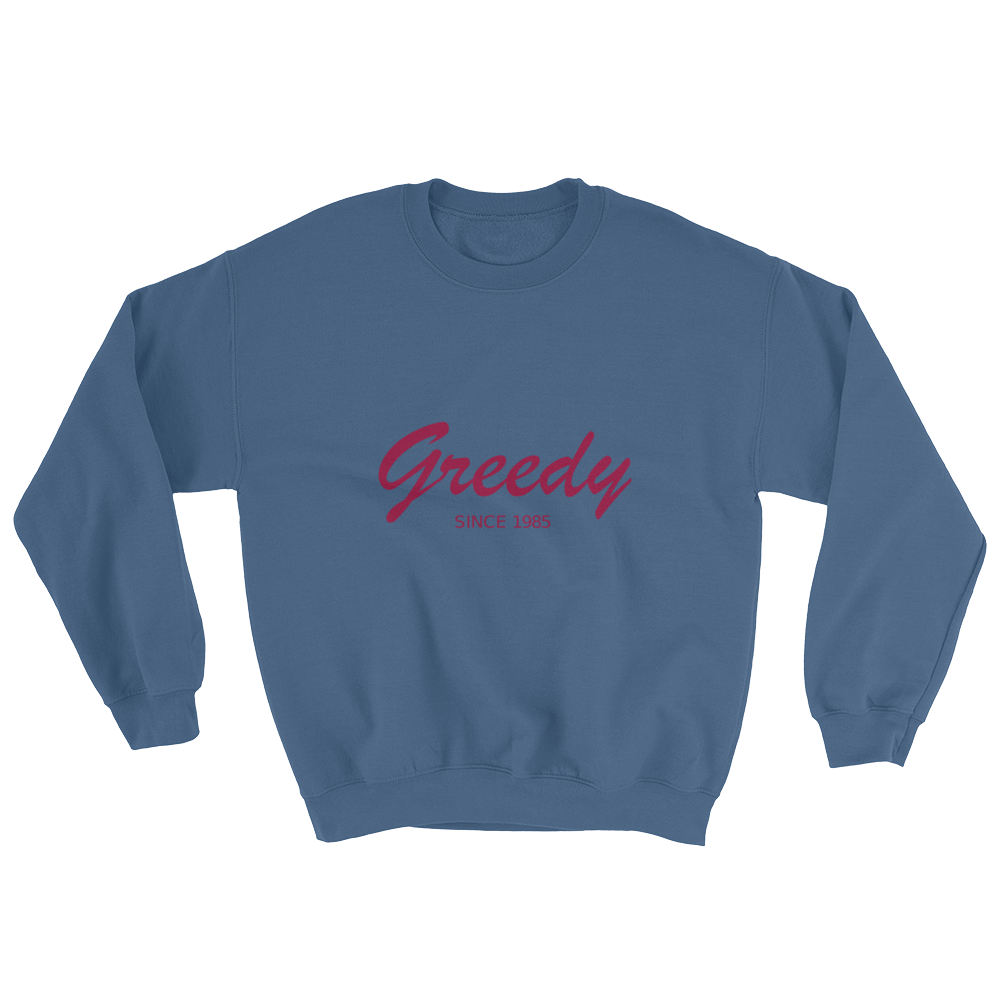 Greedy Unisex Crewneck Sweatshirt, Collection Nicknames-Indigo Blue-S-Tamed Winds-tshirt-shop-and-sailing-blog-www-tamedwinds-com