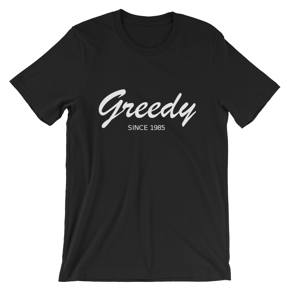 Greedy Unisex T-Shirt, Collection Nicknames-Black-S-Tamed Winds-tshirt-shop-and-sailing-blog-www-tamedwinds-com