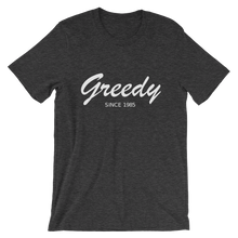 Greedy Unisex T-Shirt, Collection Nicknames-Dark Grey Heather-S-Tamed Winds-tshirt-shop-and-sailing-blog-www-tamedwinds-com