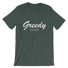 Greedy Unisex T-Shirt, Collection Nicknames-Heather Forest-S-Tamed Winds-tshirt-shop-and-sailing-blog-www-tamedwinds-com
