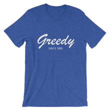 Greedy Unisex T-Shirt, Collection Nicknames-Heather True Royal-S-Tamed Winds-tshirt-shop-and-sailing-blog-www-tamedwinds-com