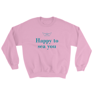 Happy To Sea You Unisex Crewneck Sweatshirt, Collection Origami Boat-Light Pink-S-Tamed Winds-tshirt-shop-and-sailing-blog-www-tamedwinds-com