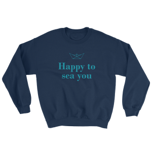 Happy To Sea You Unisex Crewneck Sweatshirt, Collection Origami Boat-Navy-S-Tamed Winds-tshirt-shop-and-sailing-blog-www-tamedwinds-com