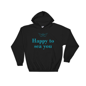 Happy To Sea You Unisex Hooded Sweatshirt, Collection Origami Boat-Black-S-Tamed Winds-tshirt-shop-and-sailing-blog-www-tamedwinds-com