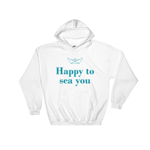 Happy To Sea You Unisex Hooded Sweatshirt, Collection Origami Boat-White-S-Tamed Winds-tshirt-shop-and-sailing-blog-www-tamedwinds-com