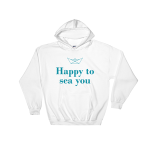 Happy To Sea You Unisex Hooded Sweatshirt, Collection Origami Boat-White-S-Tamed Winds-tshirt-shop-and-sailing-blog-www-tamedwinds-com
