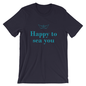Happy To Sea You Unisex T-Shirt, Collection Origami Boat-Navy-S-Tamed Winds-tshirt-shop-and-sailing-blog-www-tamedwinds-com