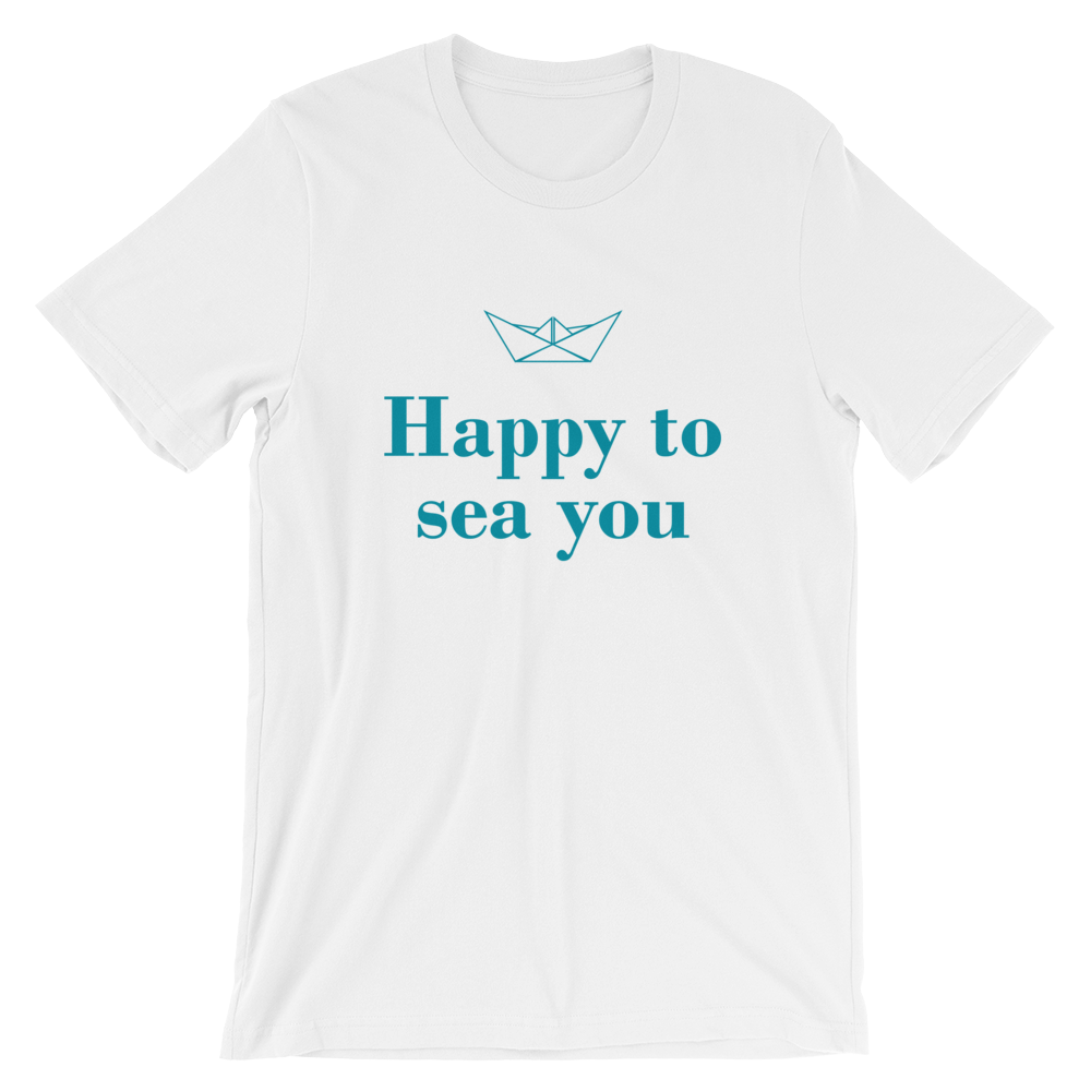 Happy To Sea You Unisex T-Shirt, Collection Origami Boat-White-S-Tamed Winds-tshirt-shop-and-sailing-blog-www-tamedwinds-com