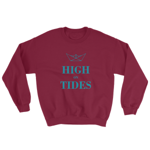 High On Tides Unisex Crewneck Sweatshirt, Collection Origami Boat-Maroon-S-Tamed Winds-tshirt-shop-and-sailing-blog-www-tamedwinds-com