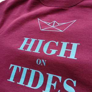 High On Tides Unisex Crewneck Sweatshirt, Collection Origami Boat-Tamed Winds-tshirt-shop-and-sailing-blog-www-tamedwinds-com