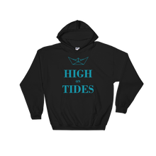 High On Tides Unisex Hooded Sweatshirt, Collection Origami Boat-Black-S-Tamed Winds-tshirt-shop-and-sailing-blog-www-tamedwinds-com