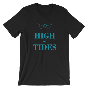 High On Tides Unisex T-Shirt, Collection Origami Boat-Black-S-Tamed Winds-tshirt-shop-and-sailing-blog-www-tamedwinds-com