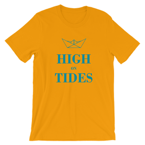 High On Tides Unisex T-Shirt, Collection Origami Boat-Gold-S-Tamed Winds-tshirt-shop-and-sailing-blog-www-tamedwinds-com