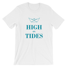 High On Tides Unisex T-Shirt, Collection Origami Boat-White-S-Tamed Winds-tshirt-shop-and-sailing-blog-www-tamedwinds-com