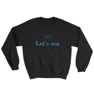 Let’s Sea Unisex Crewneck Sweatshirt, Collection Origami Boat-Black-S-Tamed Winds-tshirt-shop-and-sailing-blog-www-tamedwinds-com