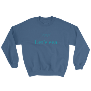 Let’s Sea Unisex Crewneck Sweatshirt, Collection Origami Boat-Indigo Blue-S-Tamed Winds-tshirt-shop-and-sailing-blog-www-tamedwinds-com