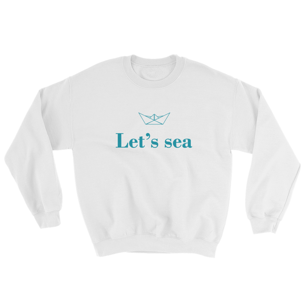 Let’s Sea Unisex Crewneck Sweatshirt, Collection Origami Boat-White-S-Tamed Winds-tshirt-shop-and-sailing-blog-www-tamedwinds-com