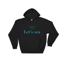 Let’s Sea Unisex Hooded Sweatshirt, Collection Origami Boat-Black-S-Tamed Winds-tshirt-shop-and-sailing-blog-www-tamedwinds-com