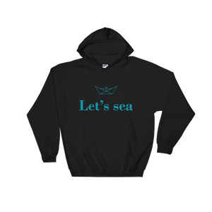 Let’s Sea Unisex Hooded Sweatshirt, Collection Origami Boat-Black-S-Tamed Winds-tshirt-shop-and-sailing-blog-www-tamedwinds-com