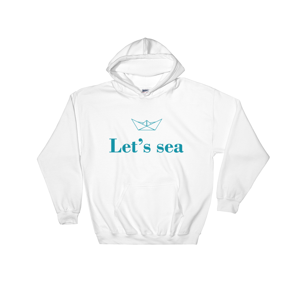 Let’s Sea Unisex Hooded Sweatshirt, Collection Origami Boat-White-S-Tamed Winds-tshirt-shop-and-sailing-blog-www-tamedwinds-com