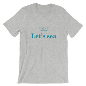 Let’s Sea Unisex T-Shirt, Collection Origami Boat-Athletic Heather-S-Tamed Winds-tshirt-shop-and-sailing-blog-www-tamedwinds-com