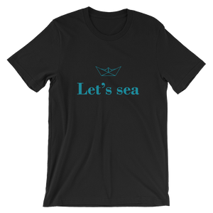 Let’s Sea Unisex T-Shirt, Collection Origami Boat-Black-S-Tamed Winds-tshirt-shop-and-sailing-blog-www-tamedwinds-com