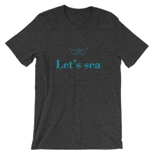Let’s Sea Unisex T-Shirt, Collection Origami Boat-Dark Grey Heather-S-Tamed Winds-tshirt-shop-and-sailing-blog-www-tamedwinds-com
