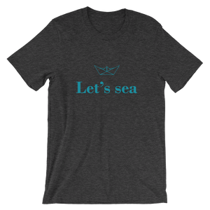 Let’s Sea Unisex T-Shirt, Collection Origami Boat-Dark Grey Heather-S-Tamed Winds-tshirt-shop-and-sailing-blog-www-tamedwinds-com