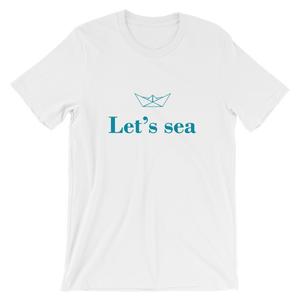 Let’s Sea Unisex T-Shirt, Collection Origami Boat-White-S-Tamed Winds-tshirt-shop-and-sailing-blog-www-tamedwinds-com