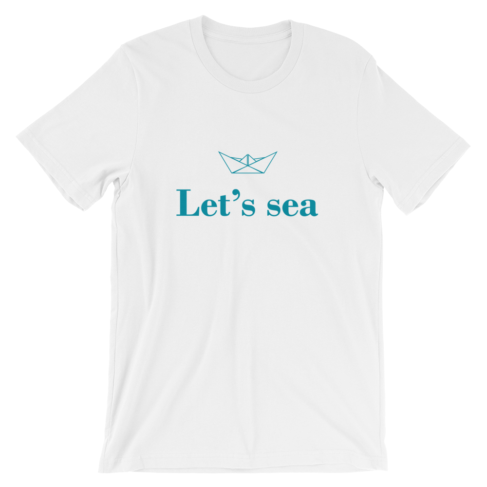 Let’s Sea Unisex T-Shirt, Collection Origami Boat-White-S-Tamed Winds-tshirt-shop-and-sailing-blog-www-tamedwinds-com