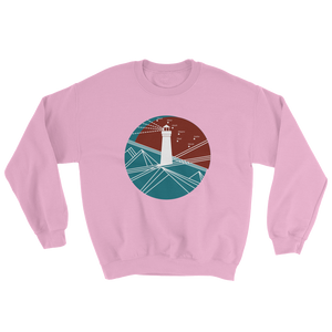 Lighthouse Unisex Crewneck Sweatshirt, Collection Fjaka-Light Pink-S-Tamed Winds-tshirt-shop-and-sailing-blog-www-tamedwinds-com