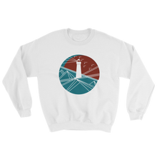 Lighthouse Unisex Crewneck Sweatshirt, Collection Fjaka-White-S-Tamed Winds-tshirt-shop-and-sailing-blog-www-tamedwinds-com